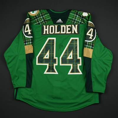 Nick Holden - Boston Bruins - St. Patricks Day-Themed Warmup-Worn Autographed Jersey - March 6, 2018
