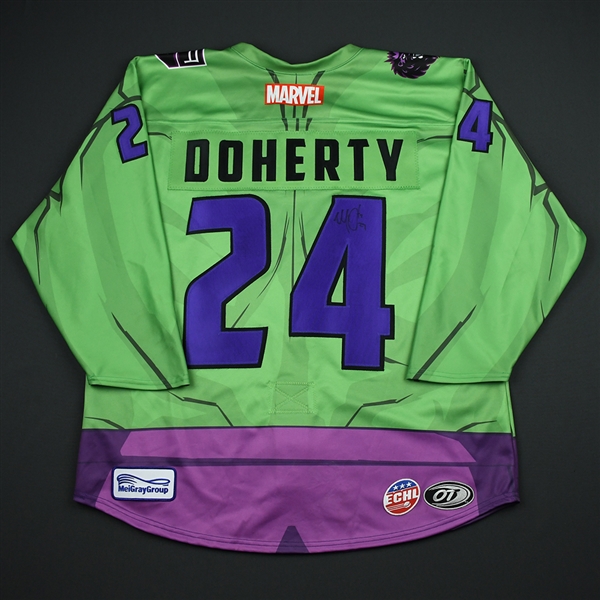 Michael Doherty - Manchester Monarchs - 2017-18 MARVEL Super Hero Night - Game-Worn Autographed Jersey