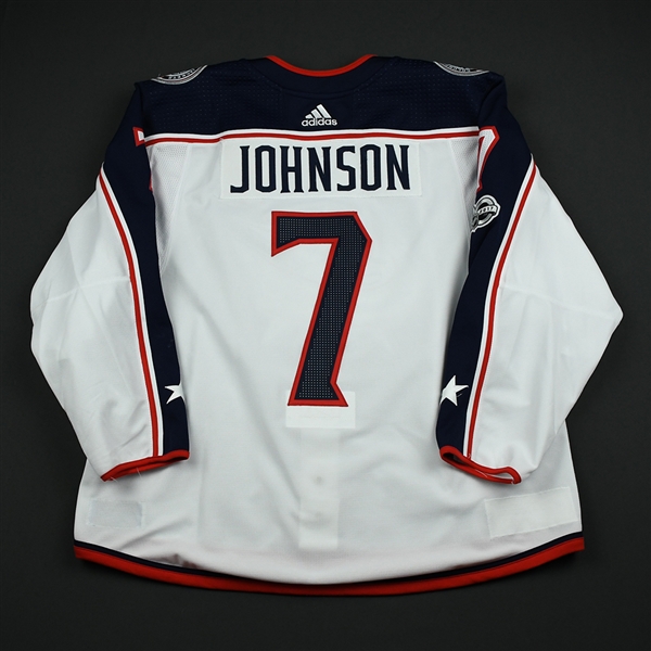 Jack Johnson - Columbus Blue Jackets - 2017-18 White Game-Worn Jersey w/A