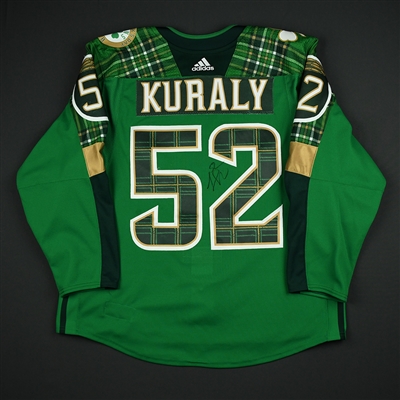 Sean Kuraly - Boston Bruins - St. Patricks Day-Themed Warmup-Worn Autographed Jersey - March 6, 2018