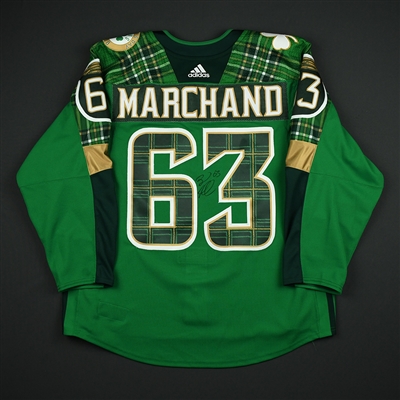 Brad Marchand - Boston Bruins - St. Patricks Day-Themed Warmup-Worn Autographed Jersey - March 6, 2018