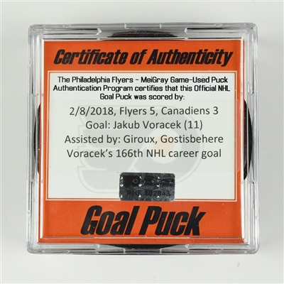 Jakub Voracek - Philadelphia Flyers - Goal Puck - February 8, 2018 vs. Montreal Canadiens (Flyers Logo)