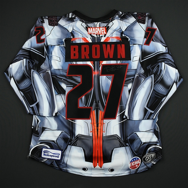 Dennis Brown - Tulsa Oilers - 2017-18 MARVEL Ultron Super Hero Night - Game-Worn Autographed 1st Period Only Jersey