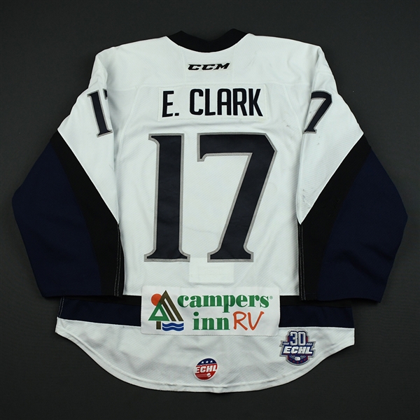 Everett Clark - Jacksonville Icemen - 2017-18 Regular Season Game-Worn White Jersey 