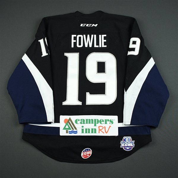 Cody Fowlie - Jacksonville Icemen - 2017-18 Regular Season Game-Worn Black Jersey 