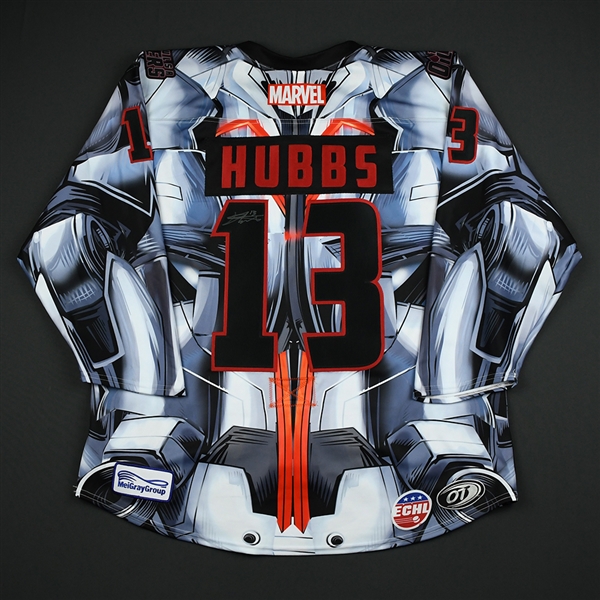 Dylan Hubbs - Tulsa Oilers - 2017-18 MARVEL Ultron Super Hero Night - Game-Worn Autographed 1st Period Only Jersey