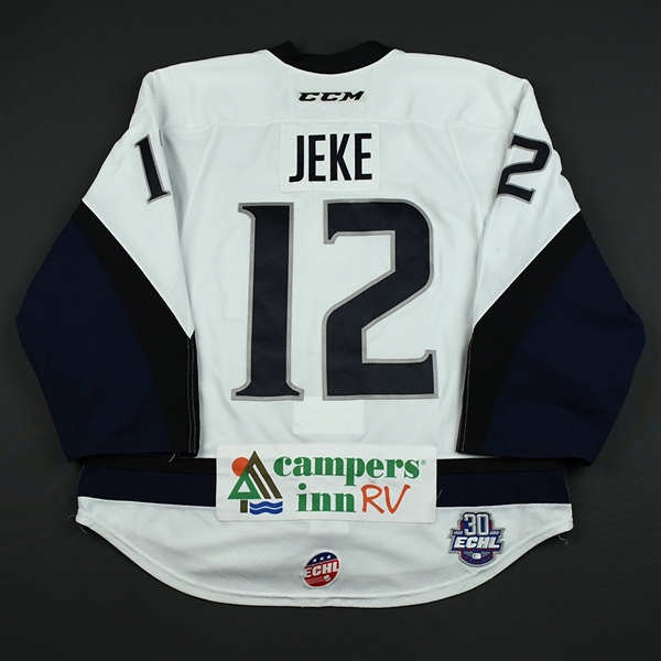 Travis Jeke - Jacksonville Icemen - 2017-18 Regular Season Game-Worn White Jersey 
