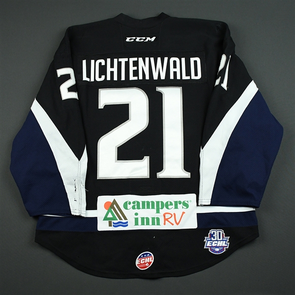 Eli Lichtenwald - Jacksonville Icemen - 2017-18 Regular Season Game-Worn Black Jersey 