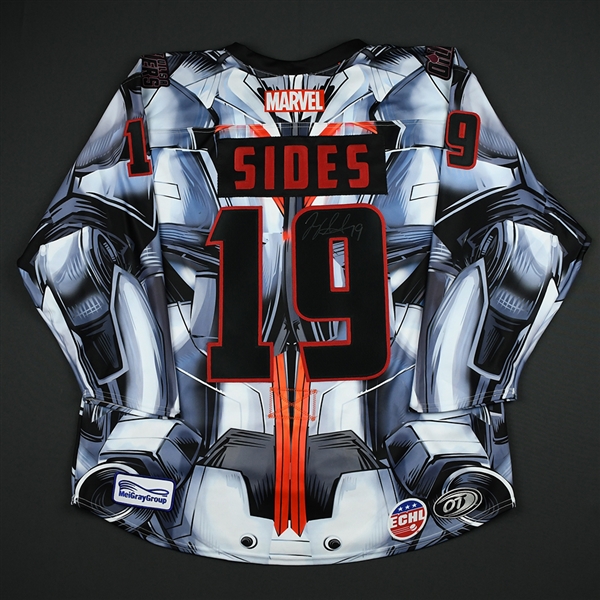 Joey Sides - Tulsa Oilers - 2017-18 MARVEL Ultron Super Hero Night - Game-Worn Autographed 1st Period Only Jersey w/A