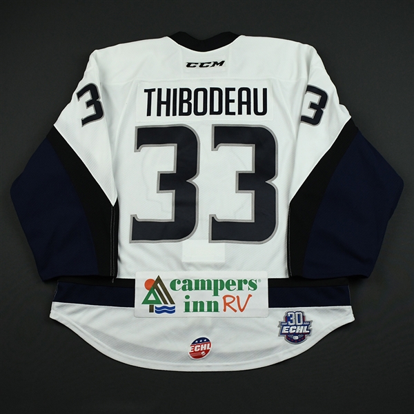 Chad Thibodeau - Jacksonville Icemen - 2017-18 Regular Season Game-Worn White Jersey 