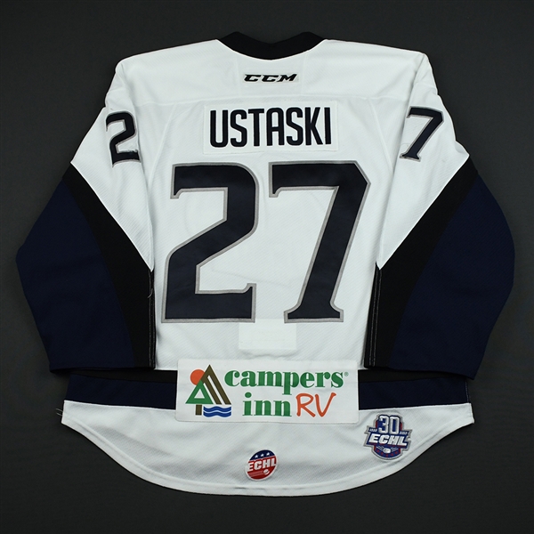 Matt Ustaski - Jacksonville Icemen - 2017-18 Regular Season Game-Worn White Jersey 