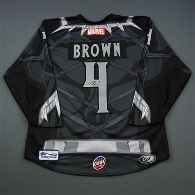 Travis Brown - Wichita Thunder - 2018-19 MARVEL Super Hero Night - Game-Issued Autographed Jersey, and Socks 