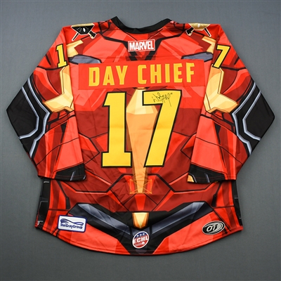 Winston Day Chief - Wheeling Nailers - 2018-19 MARVEL Super Hero Night - Game-Worn Autographed Jersey, and Socks