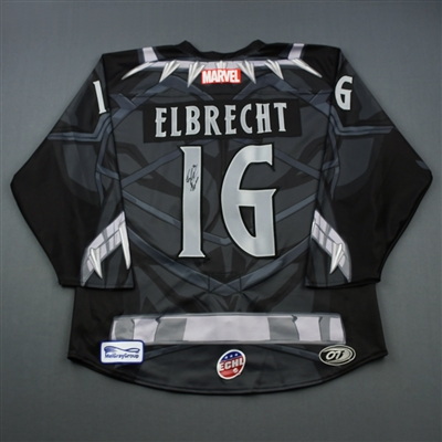 Tyler Elbrecht - Wichita Thunder - 2018-19 MARVEL Super Hero Night - Game-Worn w/A - Autographed Jersey, and Socks