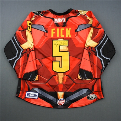 Dan Fick - Wheeling Nailers - 2018-19 MARVEL Super Hero Night - Game-Worn Autographed Jersey w/A, and Socks