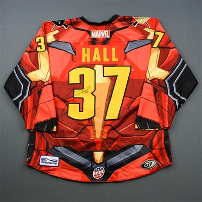 Robbie Hall - Wheeling Nailers - 2018-19 MARVEL Super Hero Night - Game-Worn Autographed Jersey, and Socks