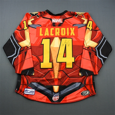 Cedric Lacroix - Wheeling Nailers - 2018-19 MARVEL Super Hero Night - Game-Worn Autographed Jersey, and Socks