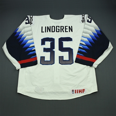 Charlie Lindgren - 2018 U.S. IIHF World Championship - Game-Issued White Jersey