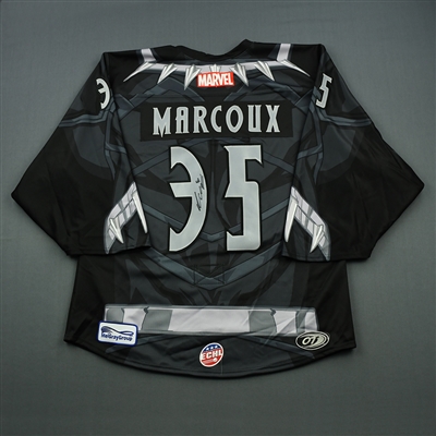 Etienne Marcoux - Brampton Beast - 2018-19 MARVEL Super Hero Night - Game-Worn Autographed Jersey, and Socks