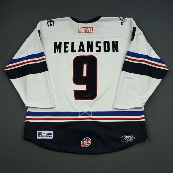 Drew Melanson - Maine Mariners - 2018-19 MARVEL Super Hero Night - Game-Worn Autographed Jersey, and Socks