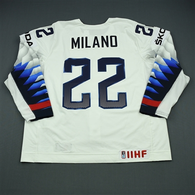 Sonny Milano - 2018 U.S. IIHF World Championship - Game-Worn White Jersey