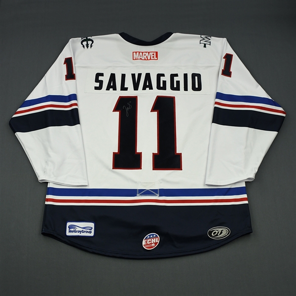 Jason Salvaggio - Maine Mariners - 2018-19 MARVEL Super Hero Night - Game-Worn Autographed Jersey, and Socks