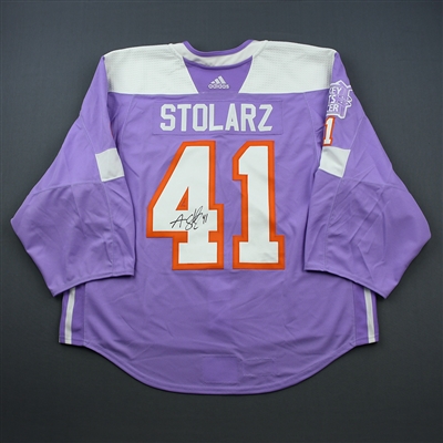 Anthony Stolarz - Philadelphia Flyers - 2018 Hockey Fights Cancer - Warmup-Worn Autographed Jersey