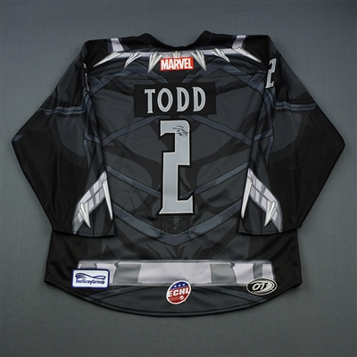 Zach Todd - Wichita Thunder - 2018-19 MARVEL Super Hero Night - Game-Issued Autographed Jersey, and Socks 