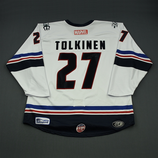 Zach Tolkinen - Maine Mariners - 2018-19 MARVEL Super Hero Night - Game-Worn Autographed Jersey w/C, and Socks