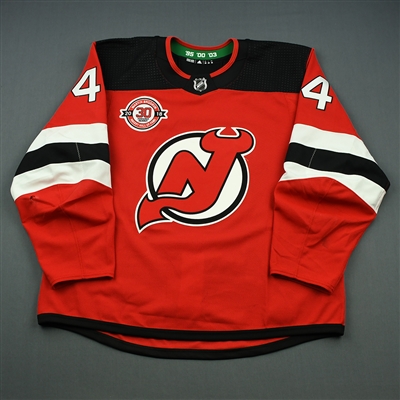  Miles Wood - New Jersey Devils - Martin Brodeur Hockey Hall of Fame Honoree - Game-Worn Jersey - Nov. 13