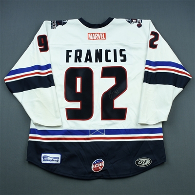 Chris Francis - Tulsa Oilers - 2018-19 MARVEL Super Hero Night - Game-Worn Autographed Jersey and Socks 