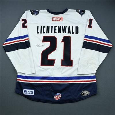 Eli Lichtenwald - Jacksonville Icemen - 2018-19 MARVEL Super Hero Night - Game-Worn Autographed Jersey, and Socks