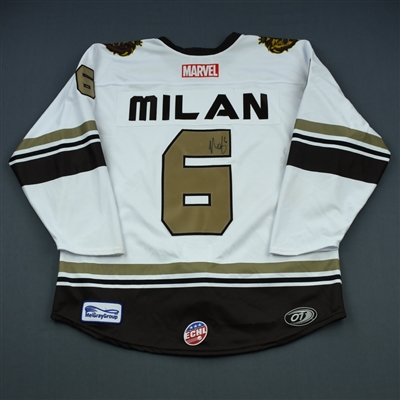 Dan Milan - Reading Royals - 2018-19 MARVEL Super Hero Night - Game-Worn Autographed Jersey w/A, and Socks