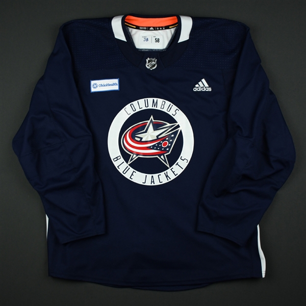Boone Jenner - 17-18 - Columbus Blue Jackets - Navy Practice Jersey w/ OhioHealth Patch 