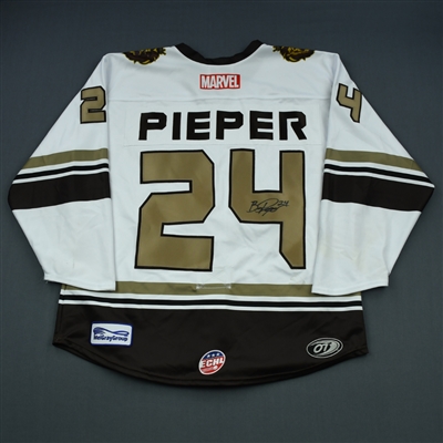 Bo Pieper - Reading Royals - 2018-19 MARVEL Super Hero Night - Game-Worn Autographed Jersey, and Socks