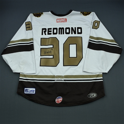 Angus Redmond - Reading Royals - 2018-19 MARVEL Super Hero Night - Game-Worn Autographed Jersey, and Socks