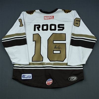 Alex Roos - Reading Royals - 2018-19 MARVEL Super Hero Night - Game-Worn Autographed Jersey, and Socks