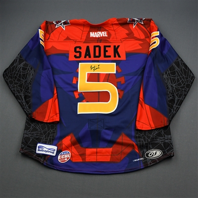 Jack Sadek - Spider-Man - 2019-20 MARVEL Super Hero Night - Game-Worn Autographed Jersey and Socks 