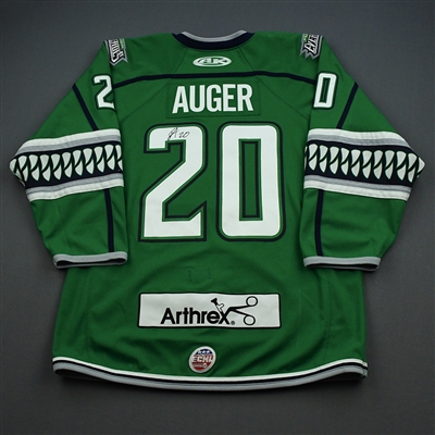 Justin Auger - Florida Everblades - Game-Worn - Green - Autographed Jersey w/A - 2019-20 Season 