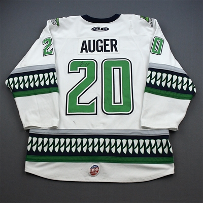Justin Auger - Florida Everblades - Game-Worn - White - Autographed Jersey w/A - 2019-20 Season 