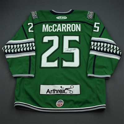 John McCarron - Florida Everblades - Game-Worn - Green - Autographed Jersey w/C - 2019-20 Season 