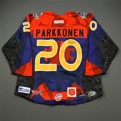 Patrik Parkkonen - Spider-Man- 2019-20 MARVEL Super Hero Night - Game-Worn Jersey w/A and Socks 