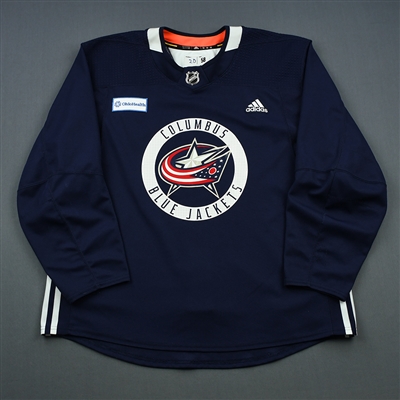 Riley Nash - 18-19 - Columbus Blue Jackets - Navy Practice Jersey w/ OhioHealth Patch