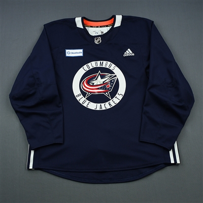 Cam Atkinson - 18-19 - Columbus Blue Jackets - Navy Practice Jersey w/ OhioHealth Patch