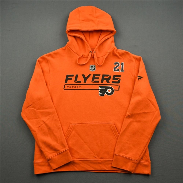 2019-20 Philadelphia Flyers - Scott Laughton - Team Issued - Orange Hooded Sweatshirt