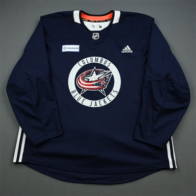 Dean Kukan - 19-20 - Columbus Blue Jackets - Navy Practice Jersey w/ OhioHealth Patch