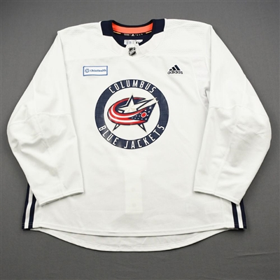 Riley Nash - 19-20 - Columbus Blue Jackets - White Practice Jersey w/ OhioHealth Patch