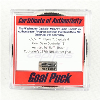 Sean Couturier - Philadelphia Flyers - Goal Puck - February 7, 2021 vs. Washington Capitals (Capitals Logo)