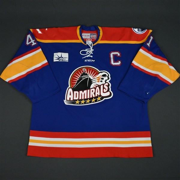 Jordan Hill - Norfolk Admirals - 2016 ECHL Captains Club Game-Worn Jersey