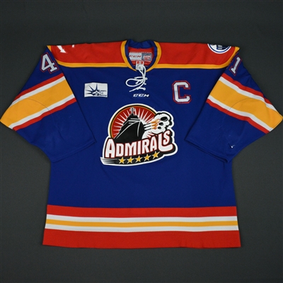 Jordan Hill - Norfolk Admirals - 2016 ECHL Captains Club Game-Worn Jersey